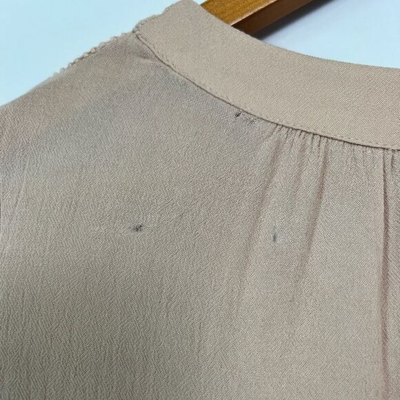 FOREVER 21 Nude Pink Bell Sleeve V-neck Mesh Detail Flowy Ruffle Boho Blouse - Picture 8 of 11